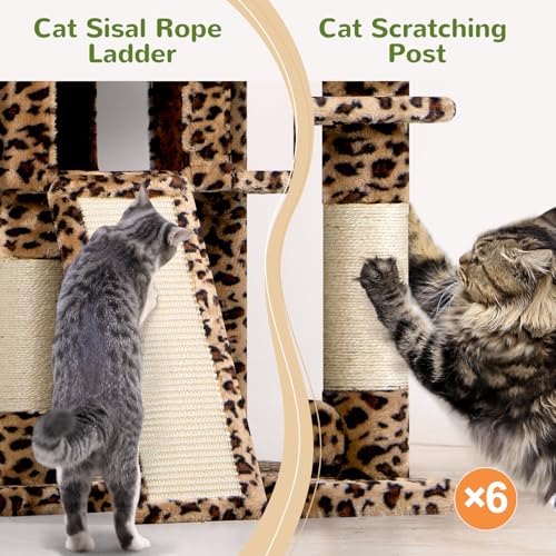 Image of Globlazer Heavy Duty Cat Trees for Large Cats, Sturdy 72in Maine Coon Cat Tree for Large Cat 20 lbs+ Heavy Duty Cat Tower for Adult Biggest Cats with 6 Scratching Posts, Hammock, S72, Leopard Print