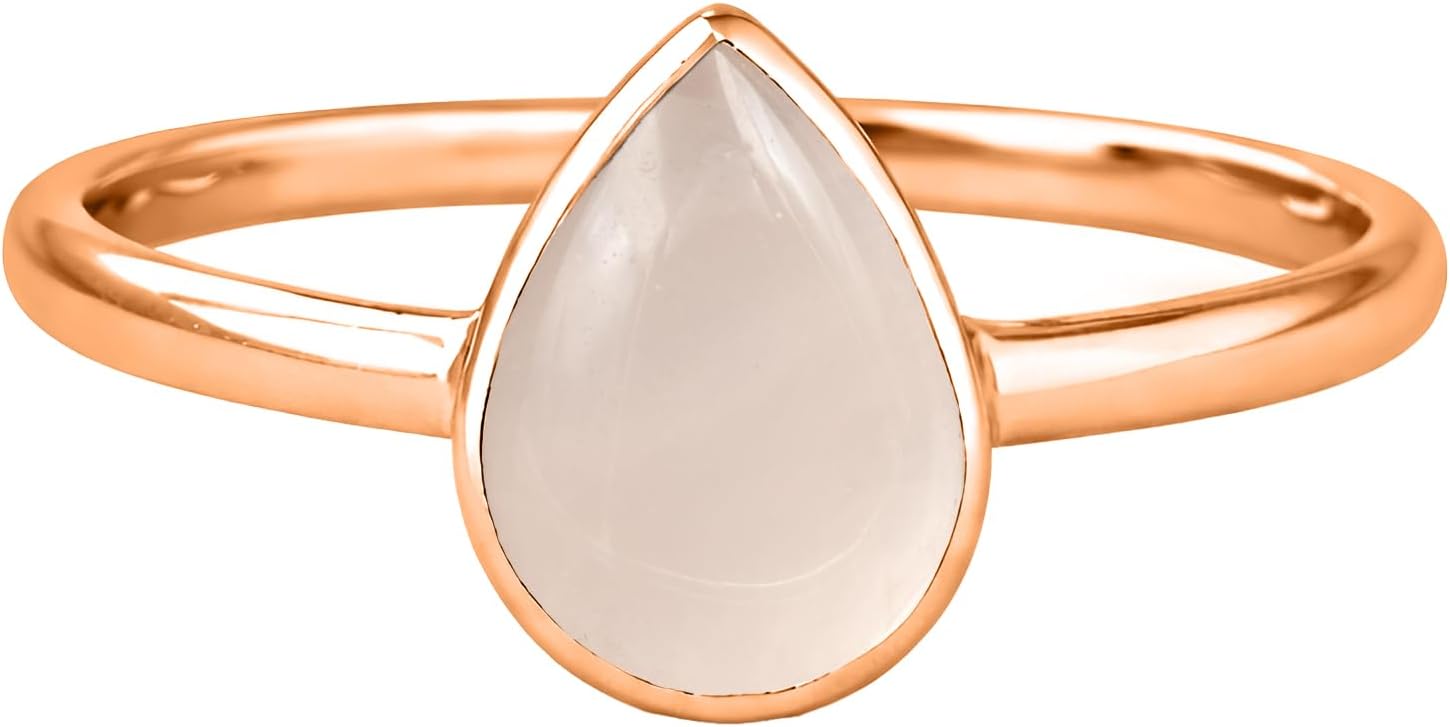 18K Rose Gold Vermeil 925 Sterling Silver Gemstone Ring for Women | Handmade Bezel Set Teardrop Triangle Raindrop Natural Stone Jewelry | Chakra Inspired Elegant Crystal Ring | Meaningful Gift