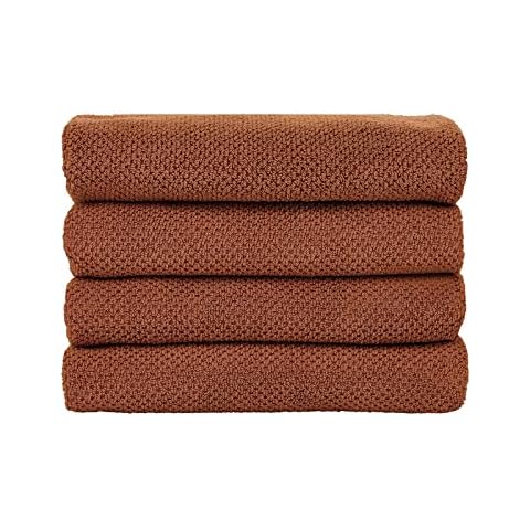 Nate Home mDesign by Nate Berkus 100% Cotton Textured Rice Weave Bath Towel Set of 4 | Soft and Absorbent Solid Bathroom Towels from mDesign - Set of 4, Sienna (Rust) Cover