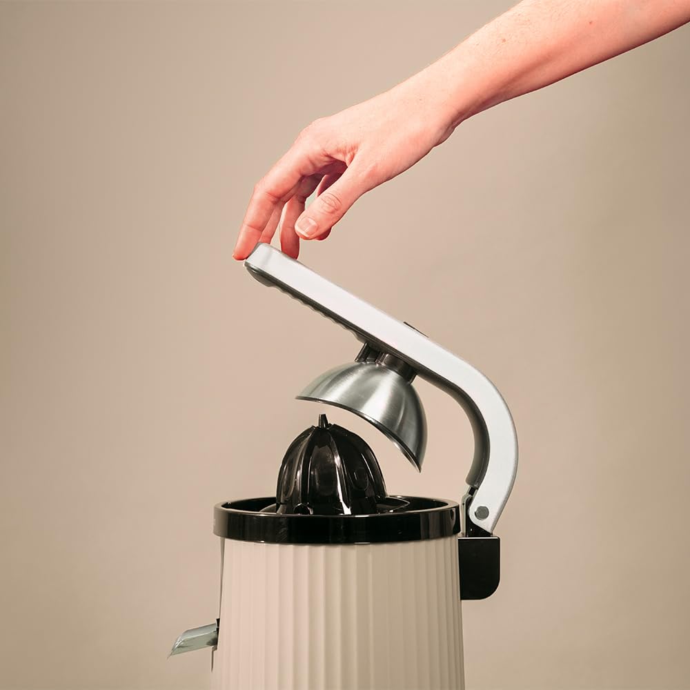 Cecotec Elektrische Zitruspresse mit Arm für Orangen und Zitrusfrüchte Xqueeze RetroJuice 600 Beige. 600 W, Retro, Edelstahlfilter, Kunststoffkegel, Hebel zum Entfernen von Fruchtfleisch, Tropfschutz