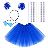 Sucrain Tutu Costume Accessories Set, Spirit Day Pom Pom Headband Necklaces Heart Sunglasses Tutu Wear for Women Party