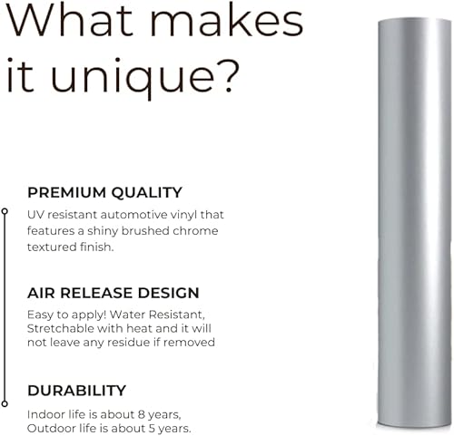 Miniatura 2 de RockRose Envoltura de vinilo plateado cromado cepillado, antiarrugas, liberación de aire, envoltura de burbujas automotriz, autoadhesiva de vinilo