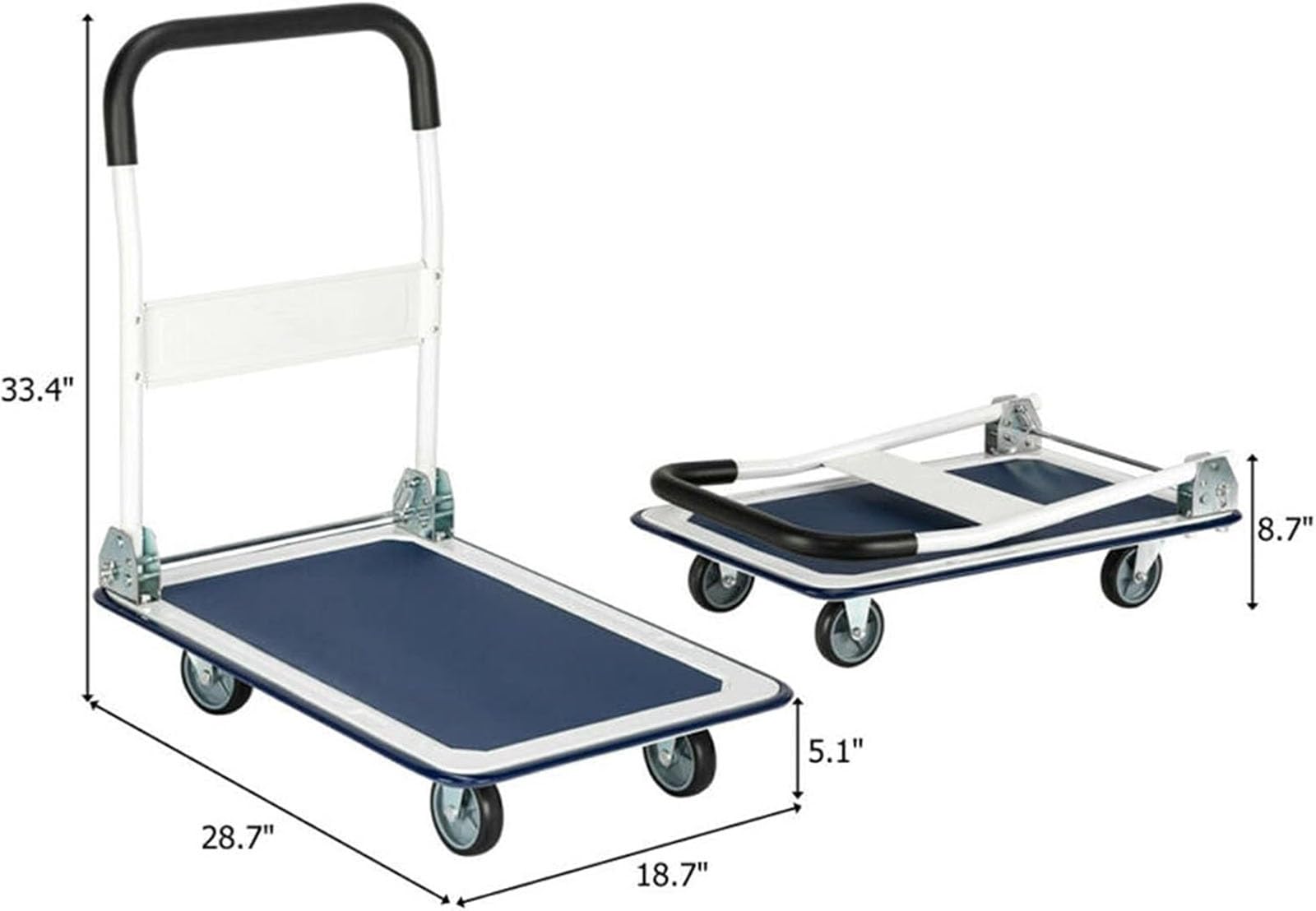 Składany wózek na platformie, wielofunkcyjny wózek ręczny z kółkami obrotowymi, stalowy wózek do podnoszenia ciężarów, 150 kg, łatwy transport
