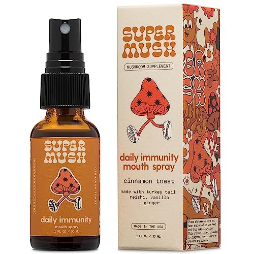 SuperMush Daily Immunity Mouth Spray Mushroom Spray Supplement for Immune & Digestive Health Support Turkey Tail & Reishi Mixed Mushrooms Extract | 30ml Pure & Organic Turkey Tail