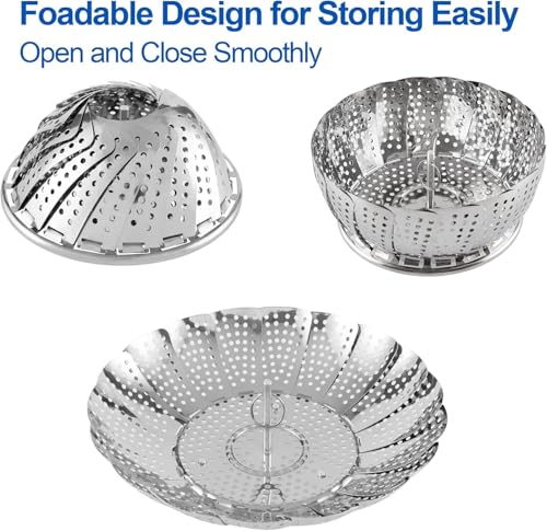Image of Stainless Steel Steamer Basket for Cooking, 24 cm Foldable Vegetable Steamer Basket, Expandable Steam Cooker Insert for Momos, Dumplings, Vegetables & Fruits, Dishwasher Safe Food Steaming Basket