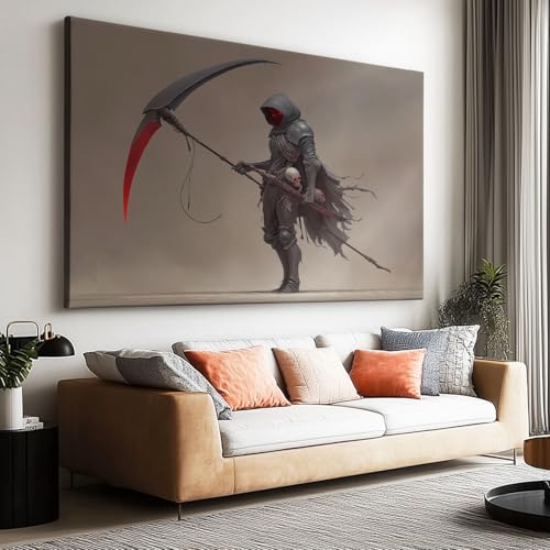 Quadri Moderni con Cornice Camera Da Letto 100 x 70 cm, Foto Quadro su tela Con Cornice Fantasia Mietitore Teschio Minimalista Decorazioni - Parete Soggiorno Testa di moro Stampa Su Tela Casa