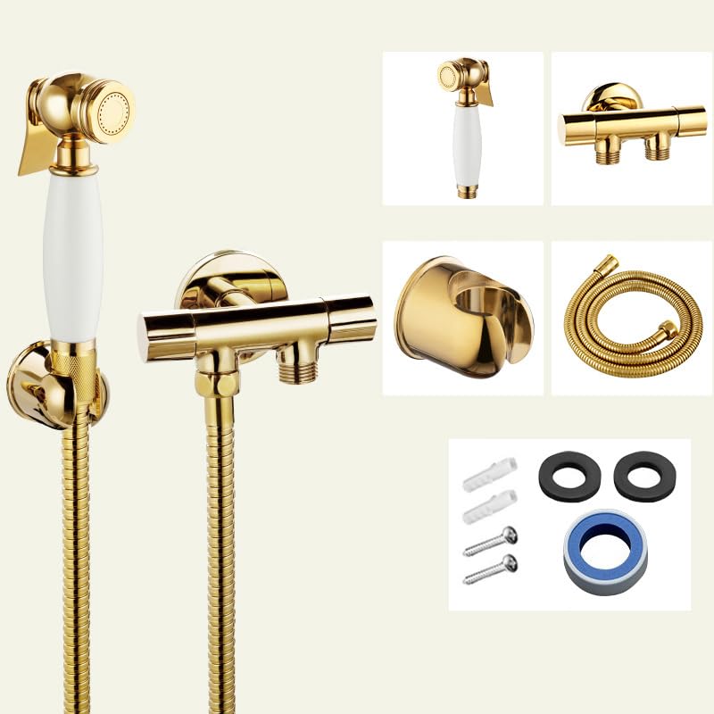 Pulverizador Para Bidé De Mano Grifo Higienico Para Inodoro Agua Fría De Una Sola Manija De Cobre blanco Dorado tubería De Acero Inoxidable