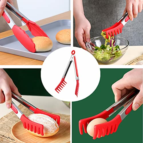 Red Stainless Steel Pasta Tong, Large 13" Stainless Steel Spaghetti Tongs, Comfortable Grip Design Pasta Server Utensil For Noodles Kitchen Cooking Baking Tools #TOP7