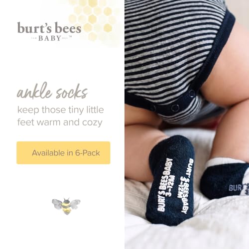Image of Burt's Bees Baby Unisex Baby, 6-pack Ankle Socks With Non-slip Grips, Made With Organic Cotton
