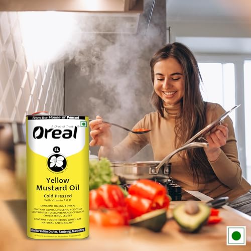 Image of Oreal Yellow mustard 5 Litres can, cold pressed unrefined mustard | Pili sarso cooking Oil (From the House of Pansari)