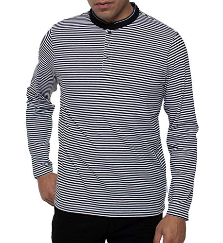 Kenneth Cole Mens Shirt White Striped Long Sleeve Henley Black XL