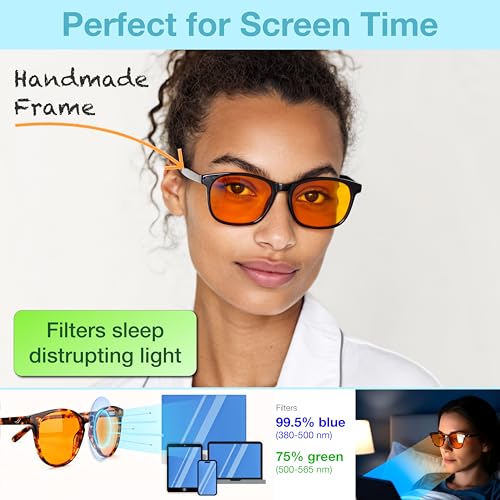 Image of Blue Light Blocking Reading Glasses for Better Sleep - Amber Orange Computer Filter Anti Eye Strain Lenses (Black) Regular