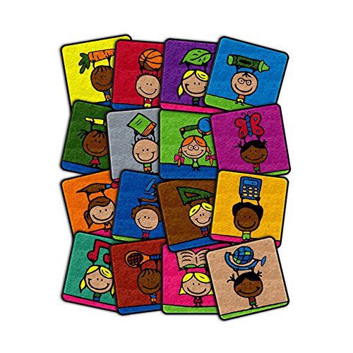 Flagship Carpets School Kids Squares Multicolor Rug for Home Learning Area, Classroom, Kids Room or Playroom Carpet, 16" x 16"