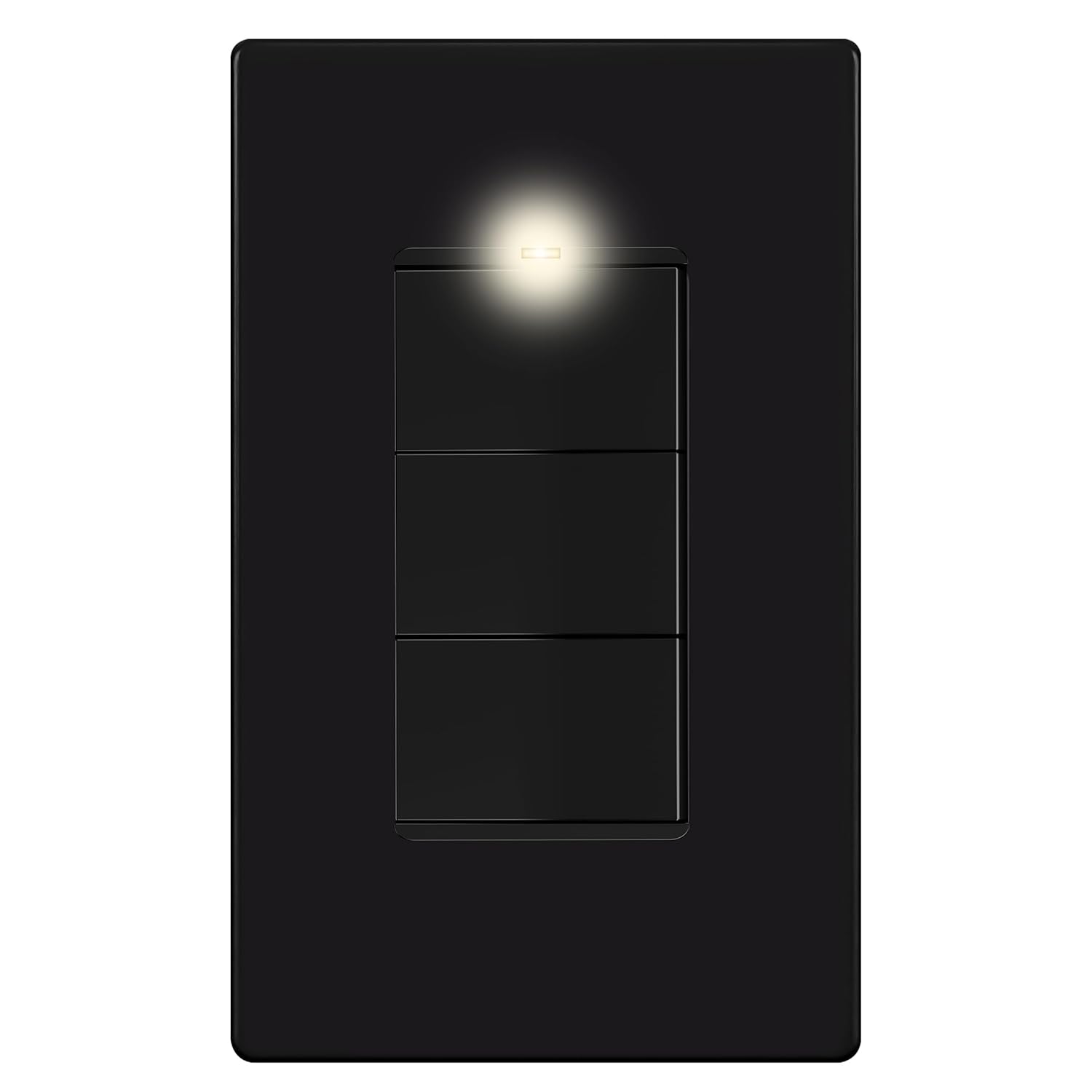 LIDER Minimalist Design Matte Finish Lighted Triple Switch with Screwless Wall Plate, Combination Frameless Decorator Switch with Locator Light, Ground Terminal Single Pole, 15A 120V, UL Listed, Black