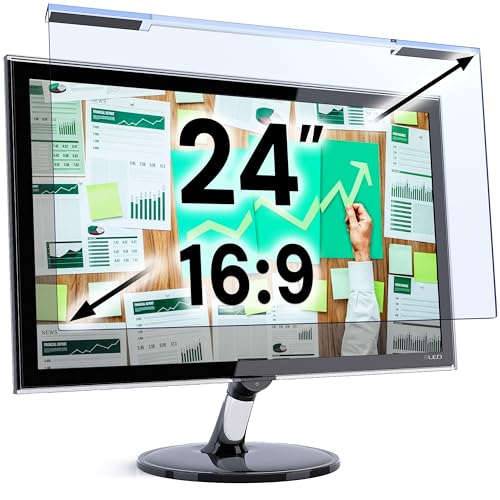 VINTEZ Protector de pantalla de luz azul para monitor de computadora y portátil de 24 pulgadas, película de bloqueo de luz azul anti UV para PC de escritorio, filtro de protección ocular, 21.2 x 12.6