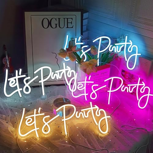 Image of Let's Party Neon Sign, LED Neon Lights for Bedroom Wall Decor, Art Decorative Lights for Bachelorette Party, Engagement Party, Birthday Party, Living Room, Gamer Room Decor Aesthetic (White) | Art Decorative Lights for Bachelorette Party, Engagement Party, Birthday Party, Living Room, Gamer Room Decor Aesthetic