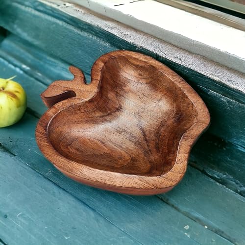Image of Decorative Wood Serving Trays Set,Aesthetic Tray,Rustic Nesting Trays Stackable Platters for Serving Cakes, Pastries, Snacks, Breakfast, Coffee Table (Apple Tray)