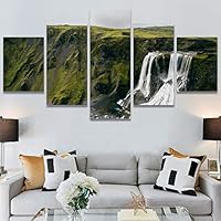 SIGNWIN 5 Panel Canvas Wall Art Mountainfalls for Home Decorations Ready to Hang - 60