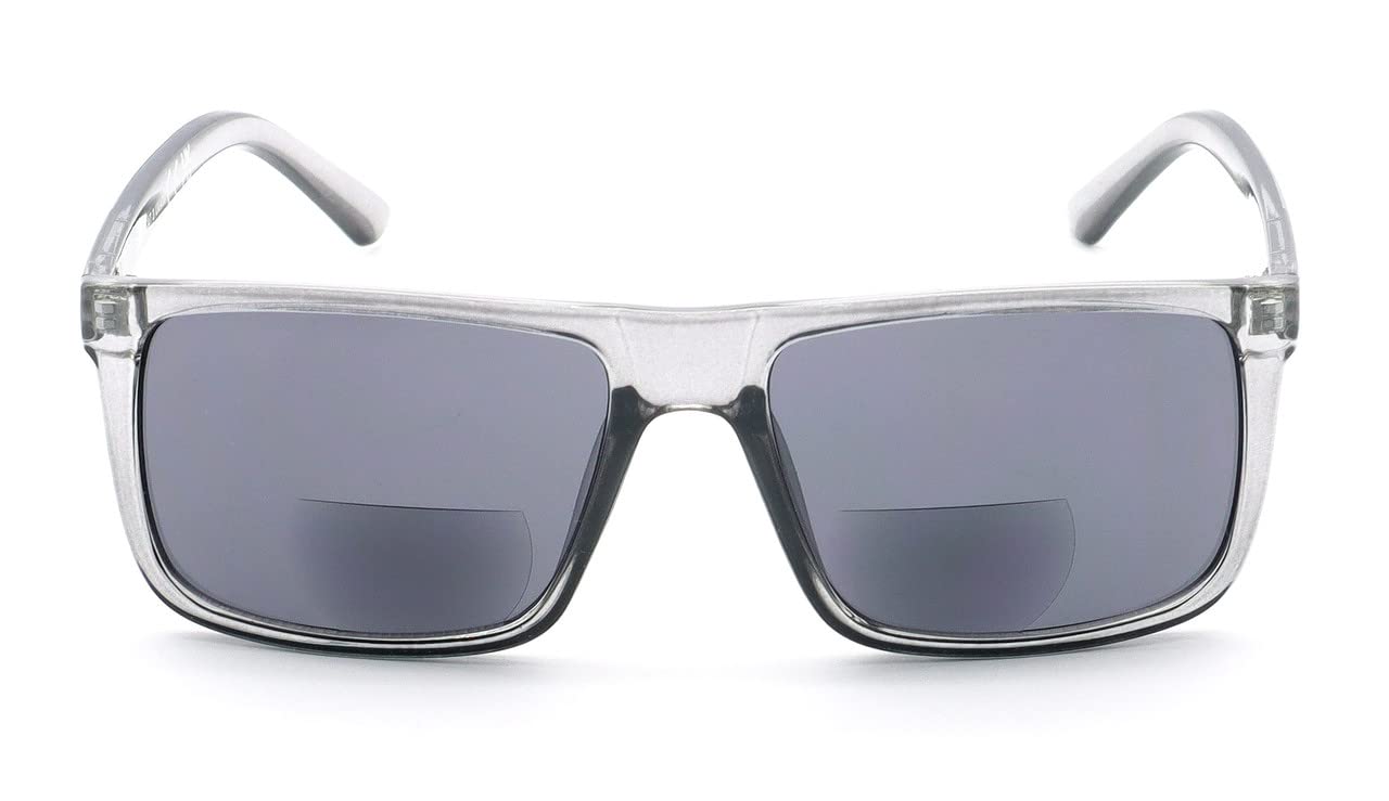 ZAVISH Bifocal Reading Sunglasses Sun Readers Tinted Glasses Mens Classic Square Designer Translucent Grey Frame UV400 Grey Lens & Case +1.50 - Image 4