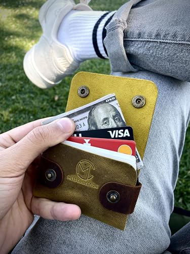 Genuine Leather Card Wallet, Handmade Minimalist Card Holder, Men & Women Stylish Money Holder, Small Business Gift (Yellow)2