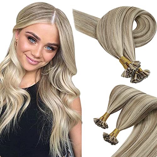U Tip Dark Golden Blonde Highlight Platinum Blonde Fusion Extensions Human Hair 14inch 50g 1g/s