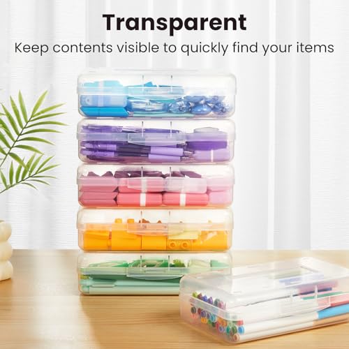 Image of Sooez Plastic Pencil Case Box 6 Pack, Large Crayon Maker Pen Organizer | Large Storage Containers with Snap Lid, Stackable Marker Craft Art Supply Storage Organizer, Pen Case for School Supplis,Blue