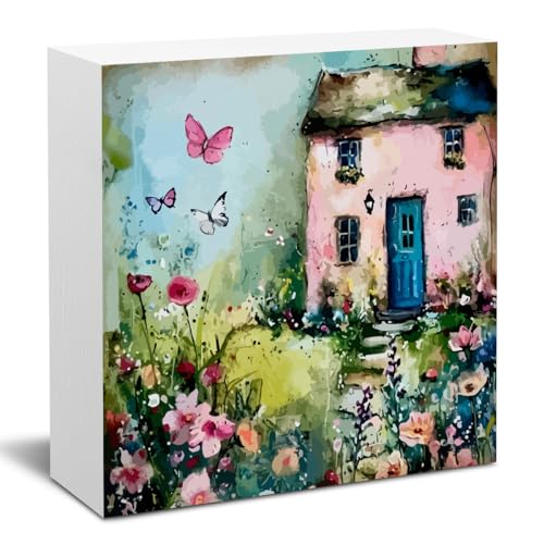 Funny Spring Decor Spring Decorations for Home Spring Cottage Wood Sign Mini Art Floral Landscape Decor Spring Decor for Table Spring Home Decor Gifts for Women 5 X 5 Inch