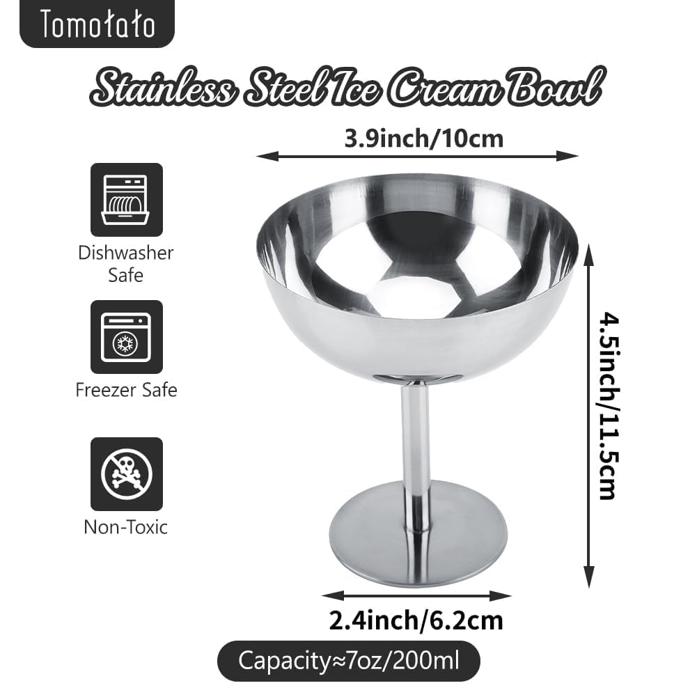 Eisbecher Edelstahl, 200 ml Ø 10cm Edelstahl Dessertbecher mit Fuß Ice Cream Sundae Dessertgläser Eisschalen für Obst Salat Joghurt Pudding Cocktail (6 Stück, Hoch)