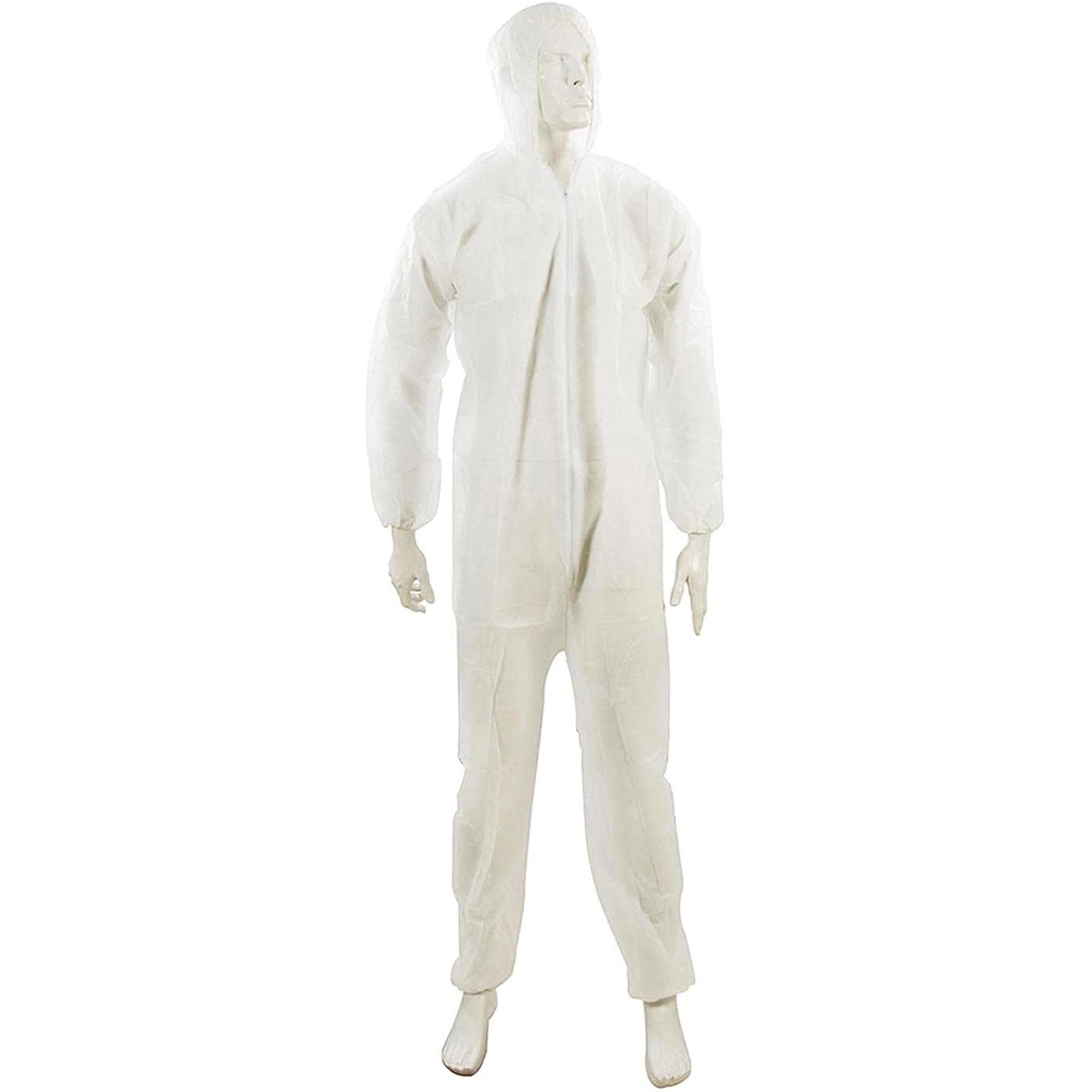 Dapetz Unisex White ® Disposable Coverall Protective Suits Overall Suits With Hood Medium 170Cm 67", Elastic Cuffs, Ankles, And Hood, Zip Front Opening For Painting, Cleaning, Safety Workwear, Men, Women