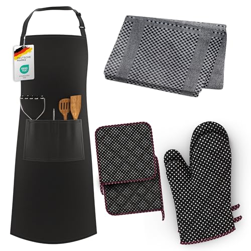 Noir (1 tablier + 2 maniques + 2 dessous de plat + 2 torchons)