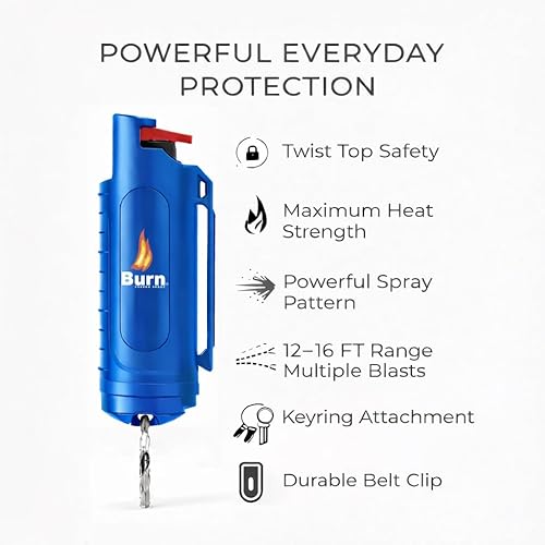 Miniatura 2 de Burn Spray de pimienta con llavero y clip para cinturón para autodefensa, spray de pimienta OC compacto para mujeres y hombres, seguridad personal