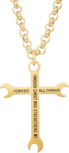 LeapoFaith Colgante de cruz para espejo retrovisor de automóvil, decoración de acero inoxidable, forma de llave, collar de cruz para hombres y