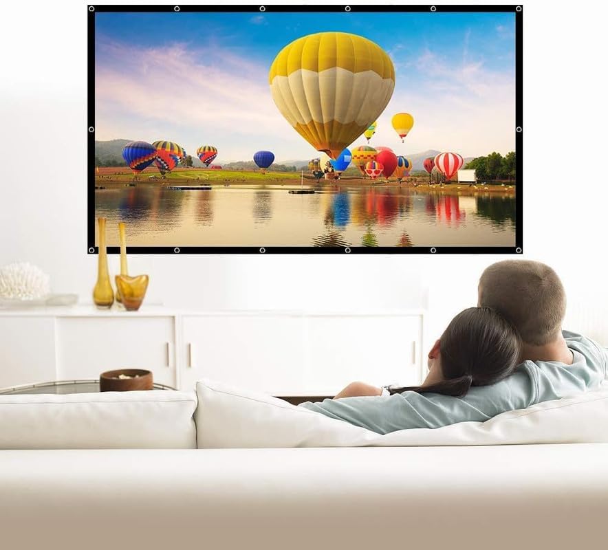 Image of 120 inch Inch Projector Screen Upgraded inch 16:9 HD Portable Eyelet Screen Premium Indoor Outdoor Anti-Crease Projection (105 inch Inch (W) x 59 inch Inch (H) - 120 inch Inch Diagonal)
