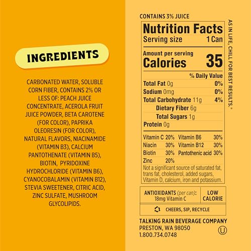 Image of Popwell Tropical Mango Better-For-You Prebiotic Soda, with 6g Fiber, 1g Sugar, Vitamins and Immunity Support, 12 fl oz Cans (pack of 12)