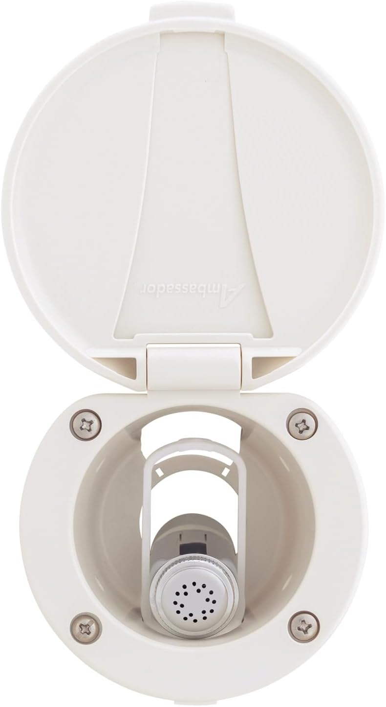 Ambassador Marine Recessed Shower- Warm White Cup & Lid, Hammer-Head Warm White Sprayer, 6' White Rubber Hose - 136-0012-WH-W