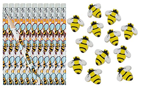 Bumble Bee Pencils and Erasers- 24 Piece Set