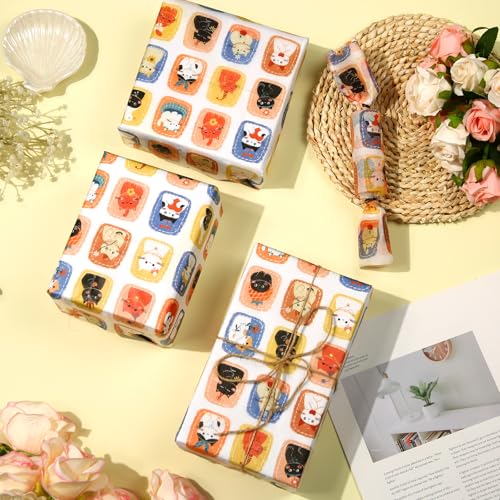 Tinoaly 30 Blatt Seidenpapier, 50x35cm Süßer Orangefarbener Katzendruck Geschenkpapier Geschenkpapier für Geburtstag Babyparty Haustierparty Bastelbedarf