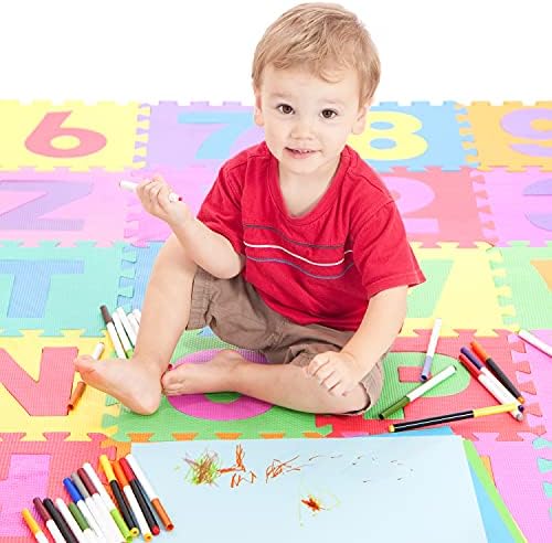 NIFTII 36pc ABC Foam Mats Multi-Coloured | Soft Eva Foam Mats for Kids | Baby Foam Play Mat Floor Mats for Children | Soft Play Mats with Alphabet & Numbers | Jigsaw Puzzle Kids Floor Mats | EN71 Safe