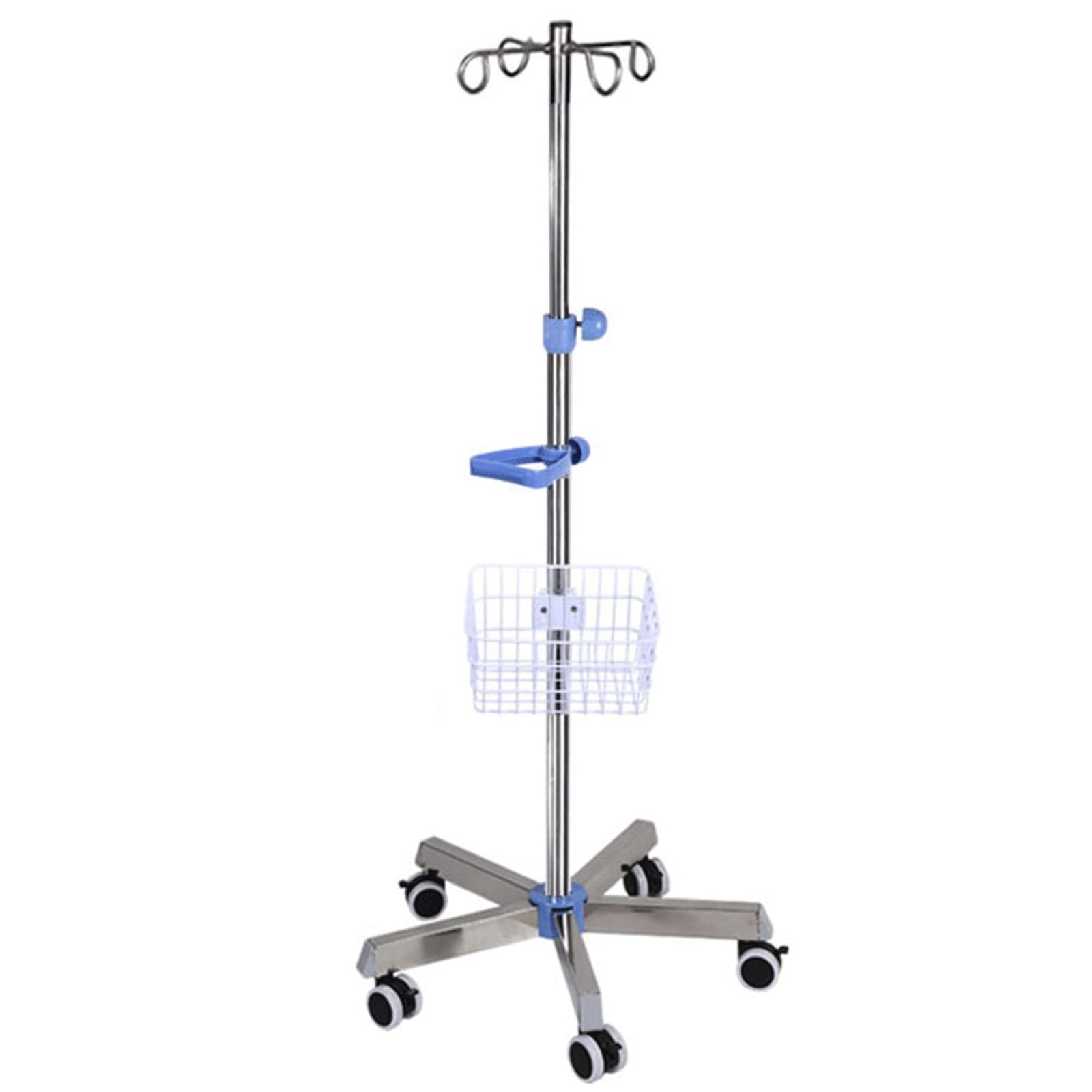 Soporte para suero intravenoso, Soporte para Goteo intravenoso con Ruedas, Soporte para suero intravenoso de Altura Ajustable, Soporte de infusión médica de Acero Inoxidable con 4 Ganchos pa