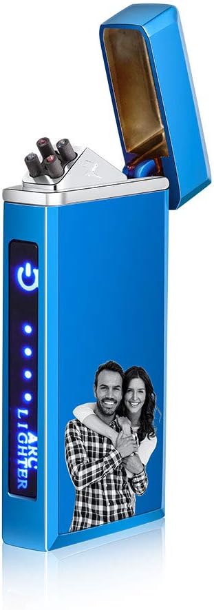 Fortheday Personalized Electric Lighter for Men Customized Engraved Lighter with USB Rechargeable Lighters for Father's Day Christmas Valentine's Gifts (Photo, Blue-Type2) (Blue-Photo-type2)