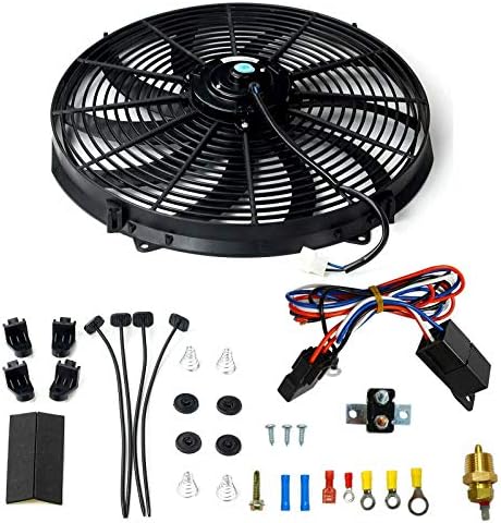 BLACKHORSE-RACING 16" 16 inch Electric Radiator Fan High 3000 + CFM Thermostat Wiring Switch Relay Kit Black