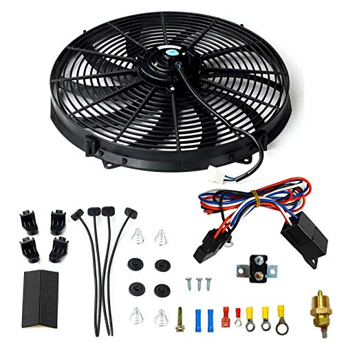 BLACKHORSE-RACING 16" 16 inch Electric Radiator Fan High 3000 + CFM Thermostat Wiring Switch Relay Kit Black by BLACKHORSE-RACING - Used condition - US$46.07