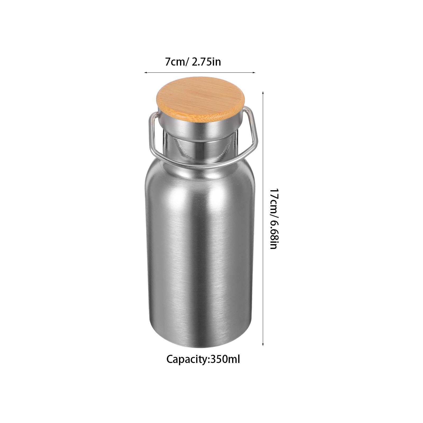5 Stück Vakuum Wasserflasche 350ml Edelstahl mit Bambusdeckel, Silber