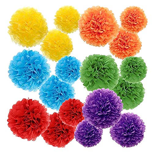 Tamquer Paper Color Pom Poms Color Tissue Flowers Birthday Celebration Wedding Party Halloween Christmas Outdoor Decoration