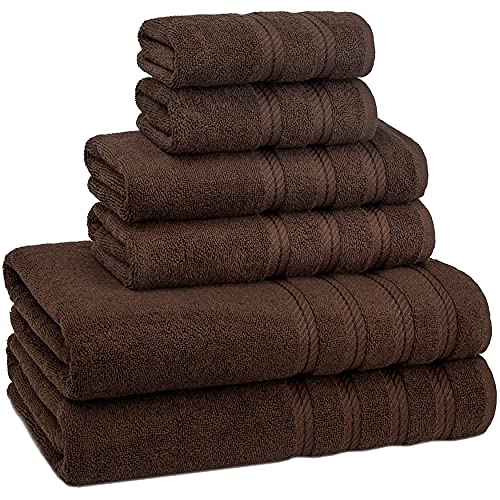 American Soft Linen 100% Turkish Carde Cotton 6 Piece Towel Set, 560 Gsm Towels For Bathroom, Super Soft 2 Bath Towels 2 Hand Towels 2 Washcloths, Dark Brown #TOP6