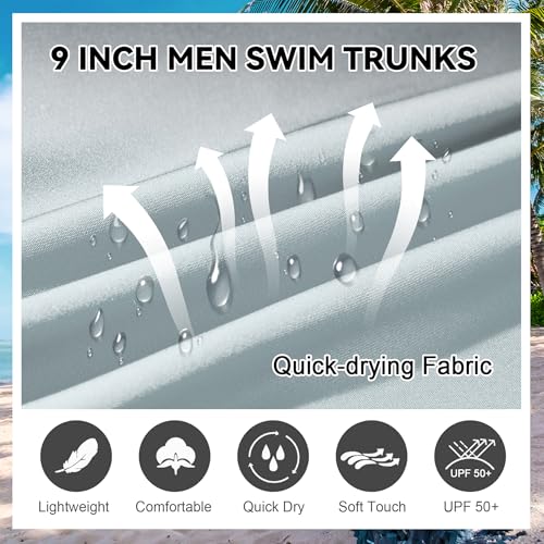 American Trends Mens Swim Trunks with Compression Liner 9 inch Borad Shorts Bathing Suits Quick Dry Swimming Swimwear M-3XL4