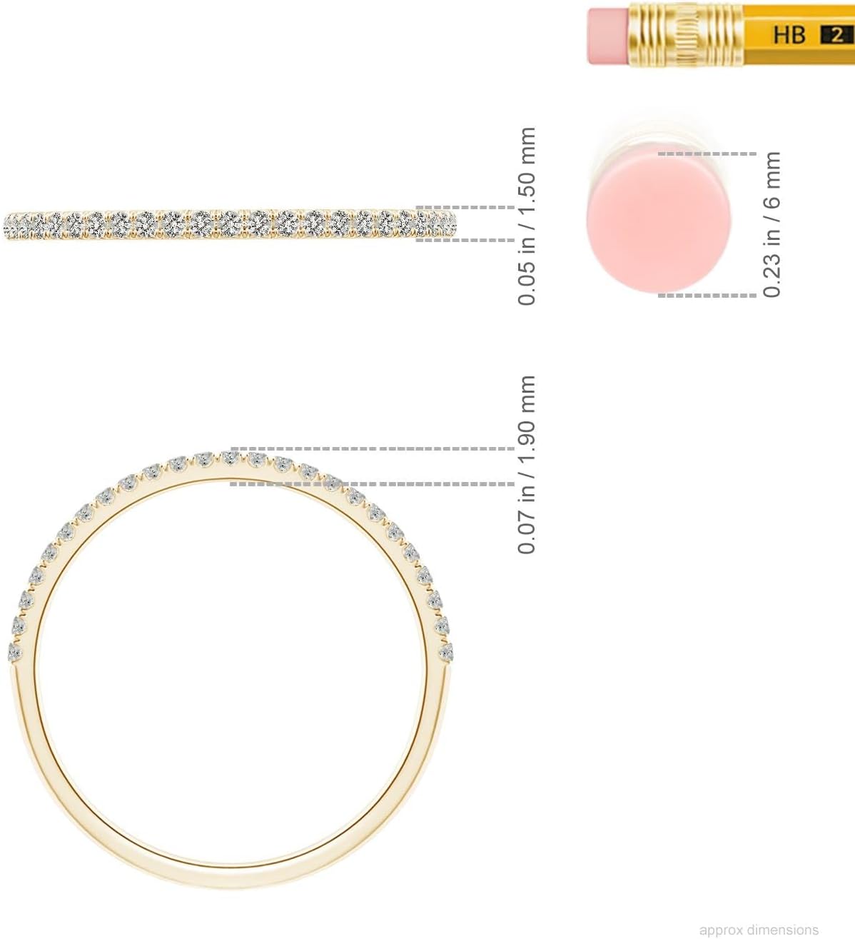 Angara 0.15 ct Split Prong Diamond Half Eternity Ring in 14K Yellow Gold | Natural Diamond Wedding Ring for Women | April Birthday, Anniversary Jewelry Gift | KI3 | 1.1mm | Ring Size- 9.5