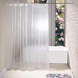 LUVODI Shower Curtain, 3D Effect Cobblestone Waterproof EVA Bathroom Curtain Liner with 12 Ring Hooks Mould and Mildew Resistant Long Bath Curtains for Home Hotel, 180 x 180 cm (72 x 72 inch)