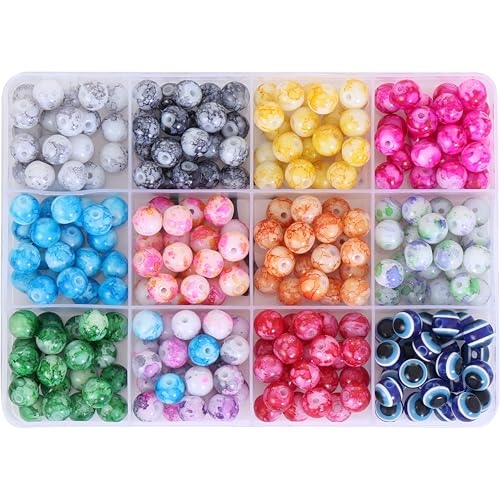 Image of Ambitieux DIY Bracelet Making Kit for Girls - 12 Types Colorful Beads with Charms, Elastic Thread, Earrings, Clasps & Rings - Jewellery Craft Kit for Kids, Birthday Return Gift, Rakhi Special Set for 2 3 4 5 6 7 8 9 10 years (Glass marble)