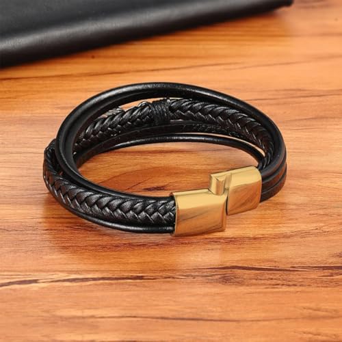 Pulseira Masculina de Couro com Fecho Magnético - Feather + Bolsa de Veludo